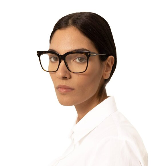 Tom Ford FT5768-B 001 BRAND NEW Eyeglasses Shiny Black Blue Block Square Women